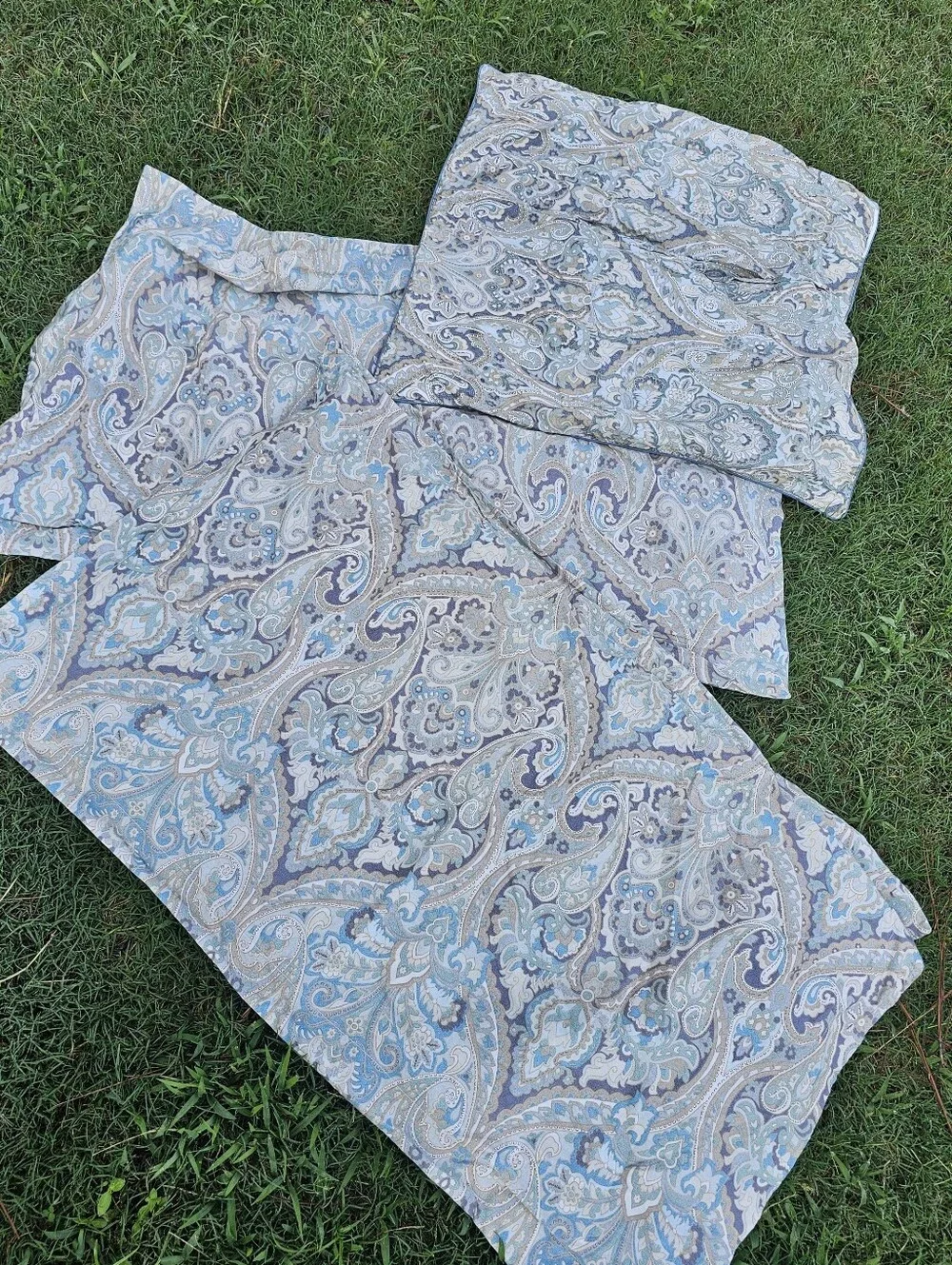Pottery Barn McKenna Paisley Blue Organic Cotton King Sham Euro Quilted Set Read
